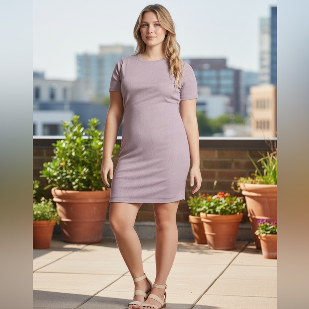 NEW•2X•Lilac Ribbed Soft Knit Dress - Picture 4 of 15